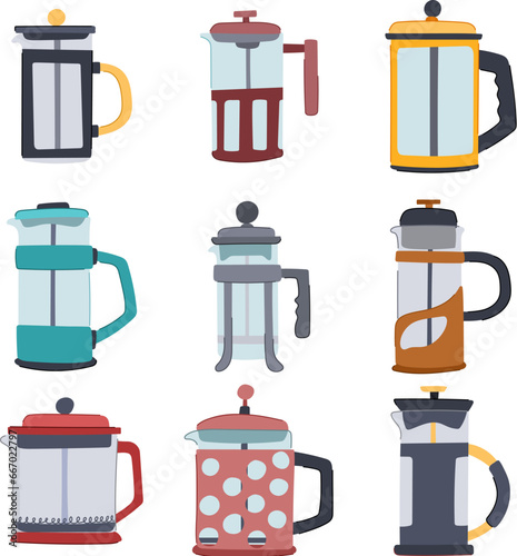 french press coffee set cartoon. cup morning, fresh glass, caffeine kitchen french press coffee sign. isolated symbol vector illustration