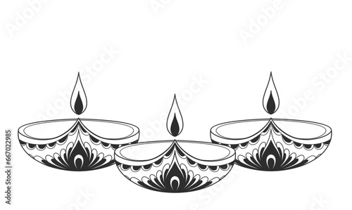candle diwali hinduism festival light line ornament vector. symetric detailed mandala element background