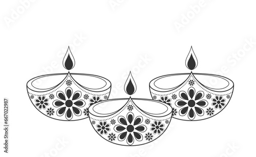 candle diwali hinduism festival light line ornament vector. symetric detailed mandala element background