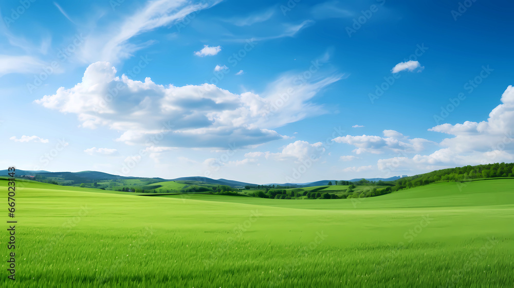green landscape with blue sky and clouds