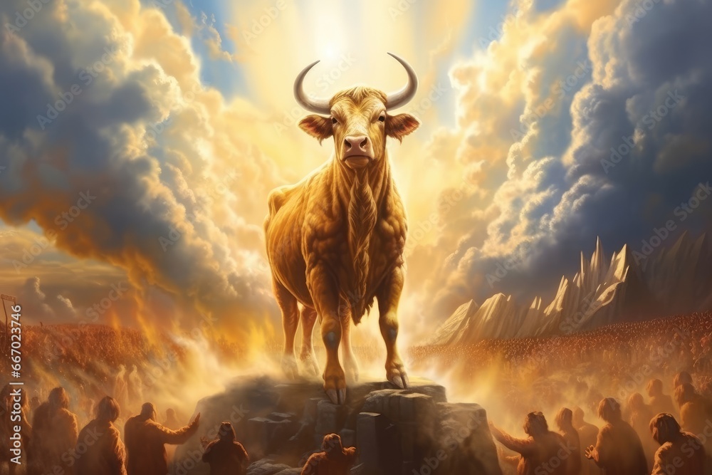 The golden calf and the Israelites' idolatry biblical story - obrazy, fototapety, plakaty 