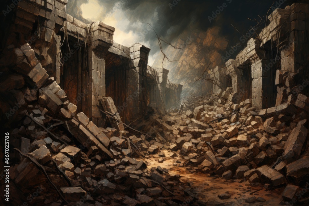 The Walls of Jericho falling down biblical story - obrazy, fototapety, plakaty 