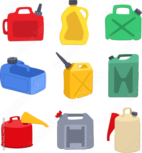 fuel can set cartoon. oil gas, tank ister, automobile energy fuel can sign. isolated symbol vector illustration