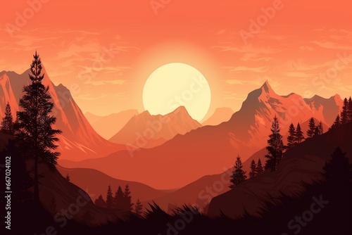Illustration of a mountain range in a silhouette format. Generative AI © Ramin