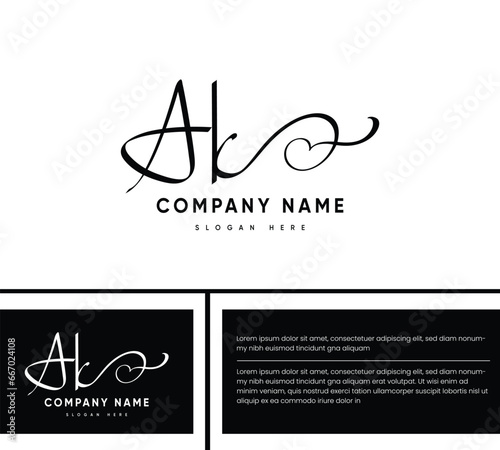 AK A K initial Signature logo with heart