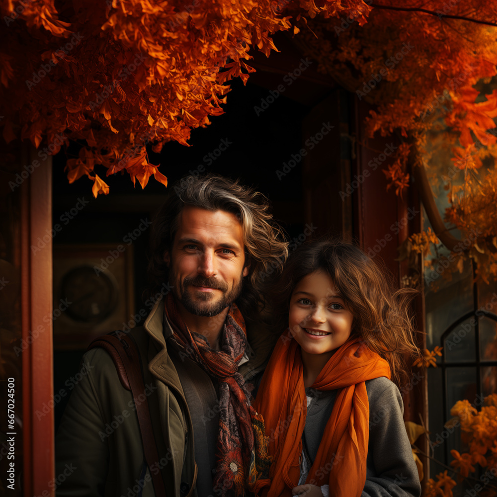 Un hombre y su hija en el umbral de la puerta de su casa en otoño - a man and his child at the door house in autumn
Un hombre y su hija en el umbral de la puerta de su casa en otoño - a man and his child at the door house in autumn