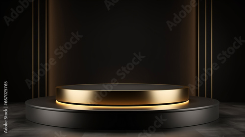 Empty black gold podium luxury stage background