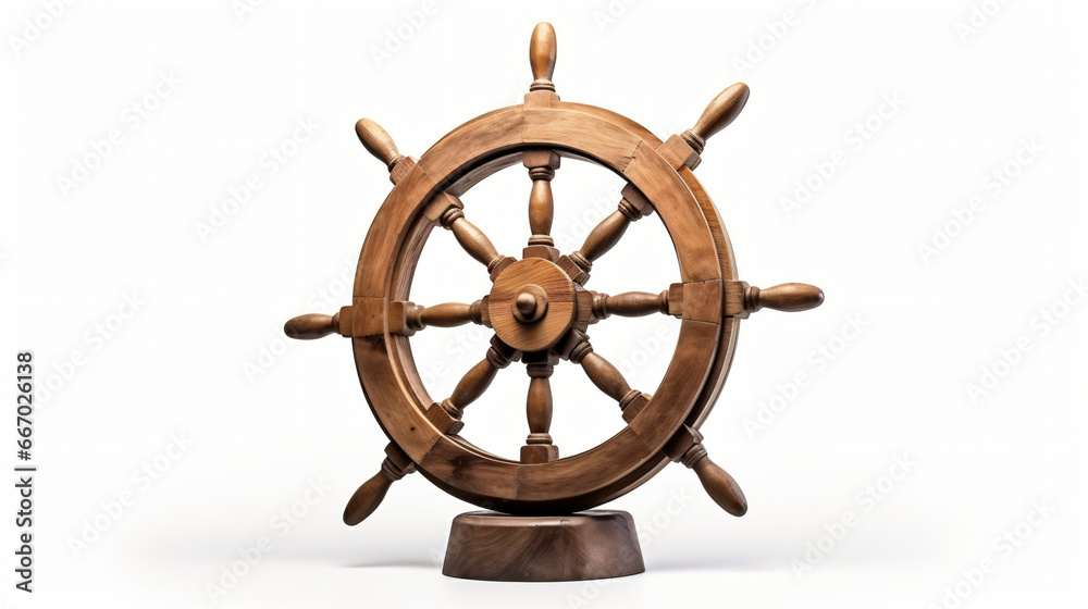 Ship wheel with stand isolated on white background