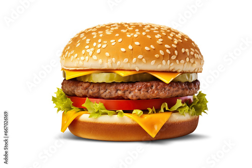 Hamburger or cheeseburger isolated on white background. Fast food. Fast food concept. Close-up. Advertising.