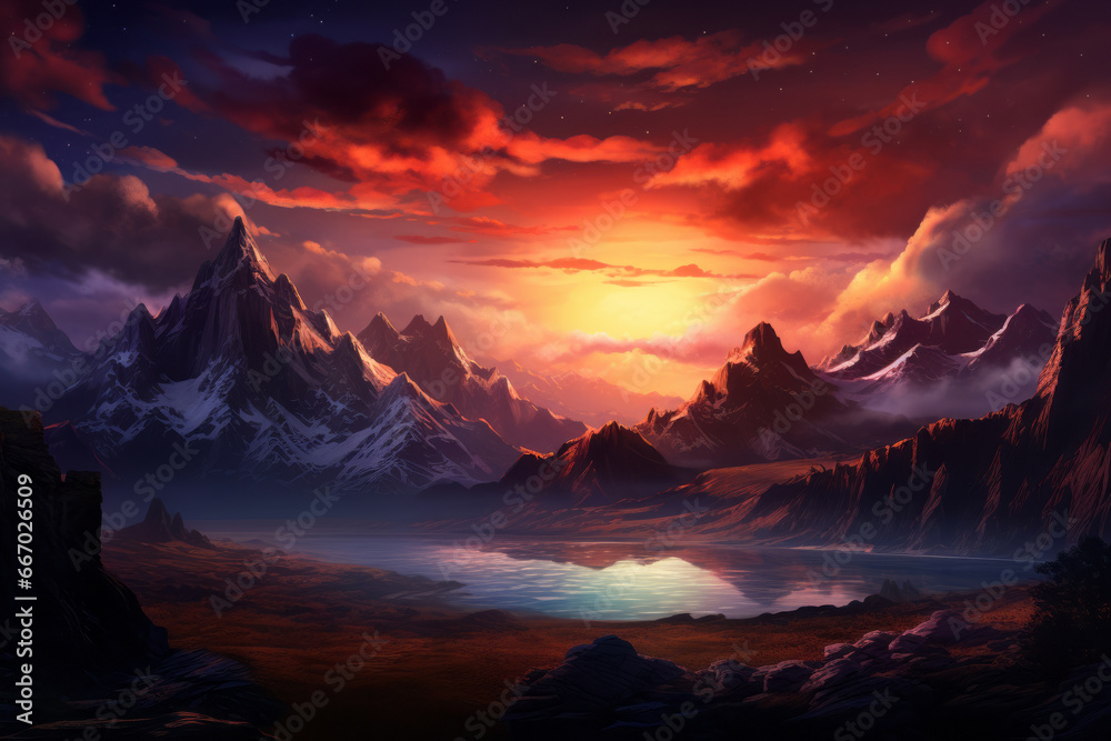 Beautiful sunset over a mountain range