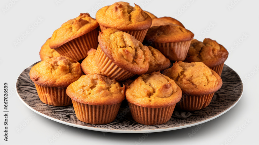 Plate of pumpkin muffins isolated on white background Plate of pumpkin muffins isolated on white background