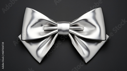 Silver bow for gift box decoration 3d rendering