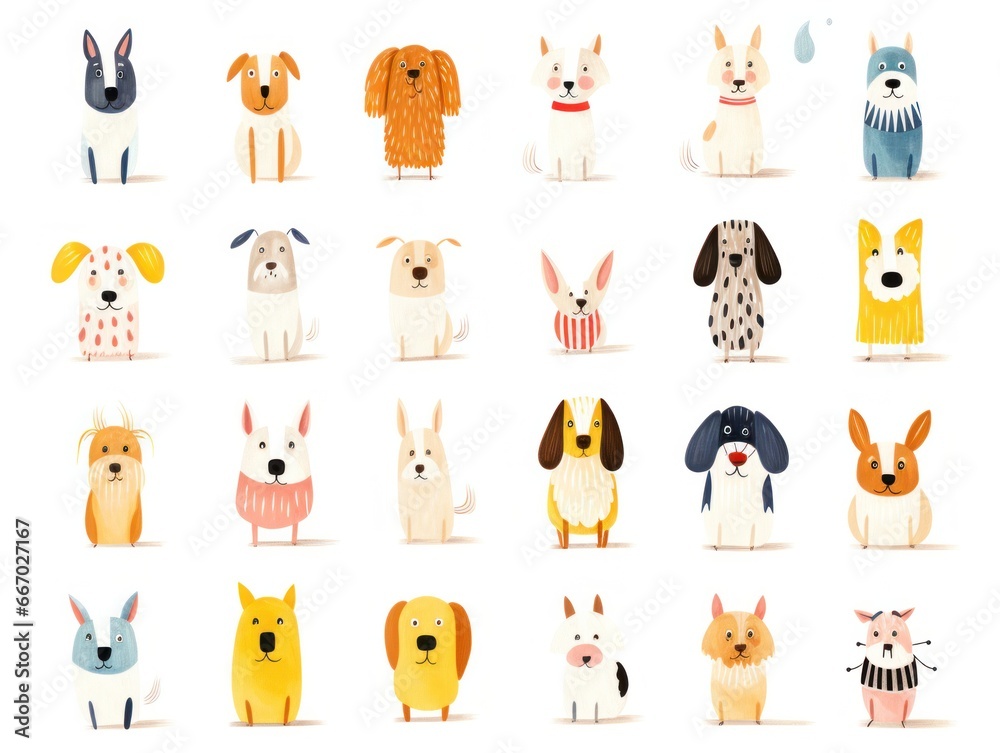 An eclectic pack of canine companions, full of animated energy and vibrant personalities, depicted in a playful and lively cartoon style An eclectic pack of canine companions, full of animated energy and vibrant personalities, depicted in a playful and lively cartoon style
