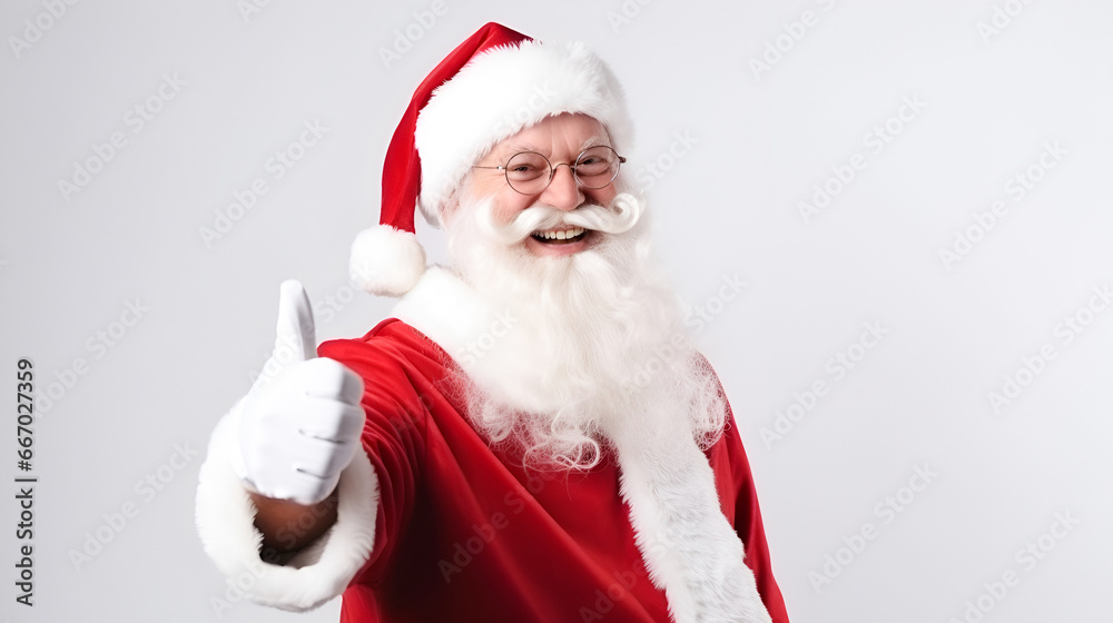 portrait of a smiling Santa Claus showing a thumbs up gesture of approval. isolated on white background. portrait of a smiling Santa Claus showing a thumbs up gesture of approval. isolated on white background.