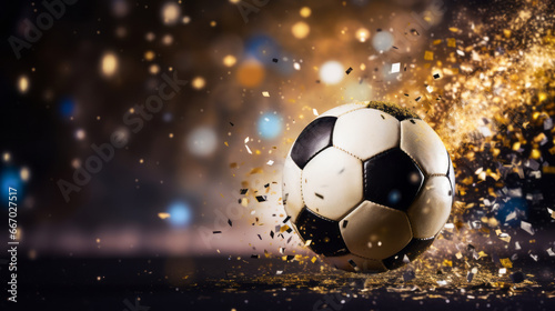 Soccer ball with falling confetti, conception of victory © standret