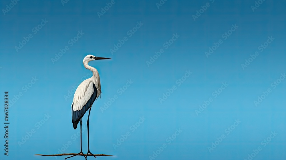 Naklejka premium a white bird with a long neck standing on a rock. generative ai