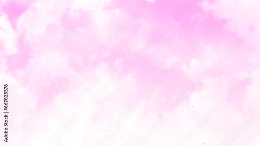 Pink sky and white cloud detail in background with copy space. Sugar cotton pink clouds vector background. The summer heaven with colorful clearing sky. Fantasy pastel Landscape sky vector