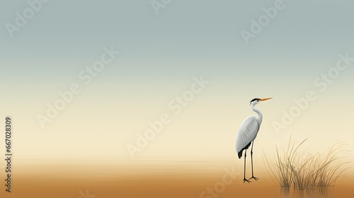  a white bird with a long neck standing in a field.  generative ai © Anna