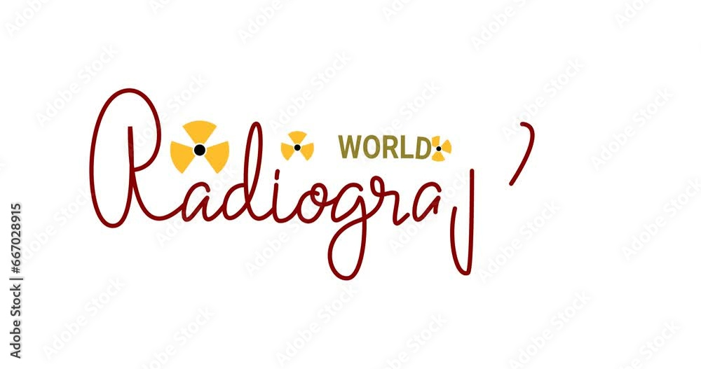 World Radiography Day lettering text animation with alpha channel is celebrated on November 8. Annual event promoting the role of medical imaging in modern healthcare. Transparent background