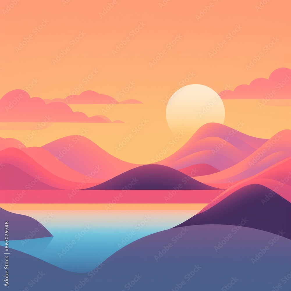 Luxury abstract painting landscape psychedelic illustration. Gold pastel mystery futuristic artwork, digital painting for interior design, fashion textile fabric, wallpaper