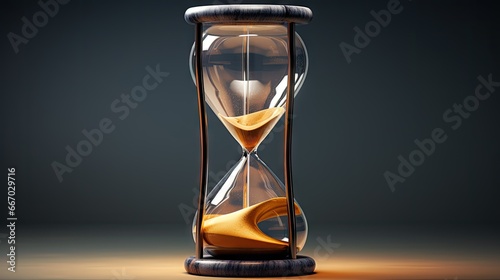  an hourglass with a yellow sand flowing through the bottom. generative ai