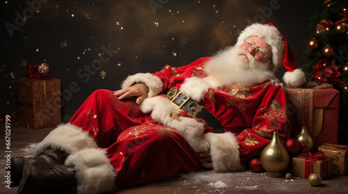 Exhausted Santa Claus Rests in Peaceful Slumber, Dreaming of a Successful Christmas Eve, generated by IA 