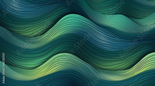 Wave pattern with curving lines in shades of green. AI generated