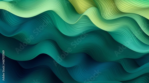 Wave pattern with curving lines in shades of green. AI generated