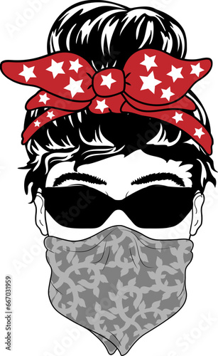 Women with Messy Bun Bandana Clipart mom life Woman's face Middle finger  Middle Finger Hand SVG Bundle Humor Funny prints skeleton vector Cartoon hand