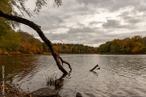 Autumn view from the bank of the Delaware River in New Jersey