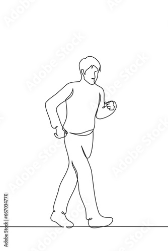 man walks with a robot gait or Scandinavian gait