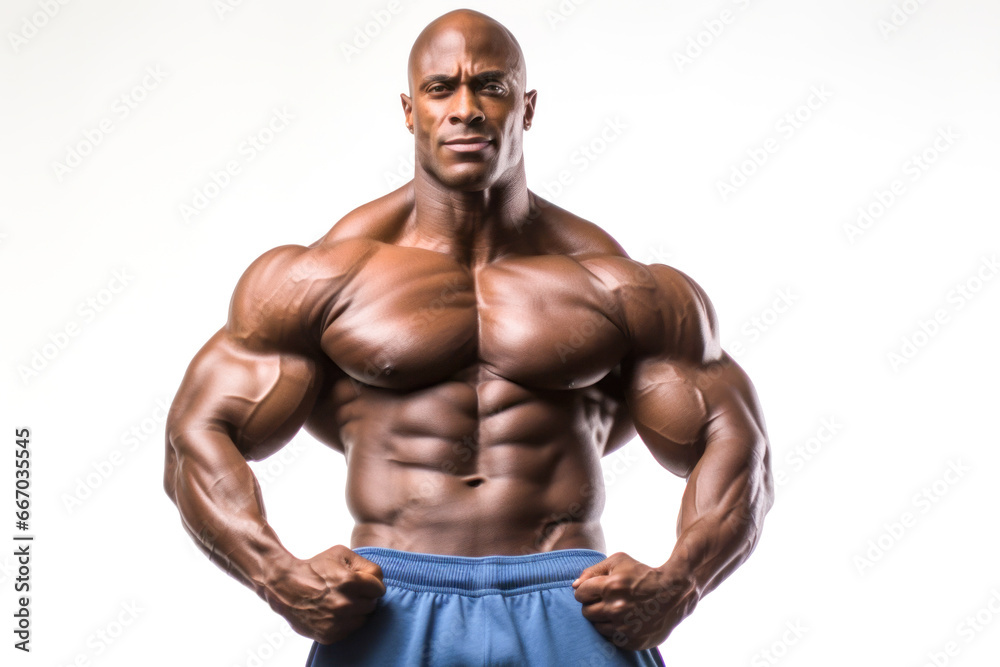 Bodybuilder isolated on white background, muscular, muscles Bodybuilder isolated on white background, muscular, muscles