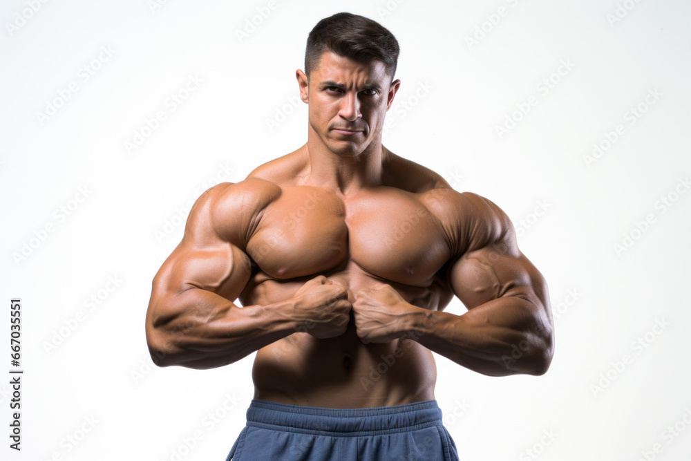 Bodybuilder isolated on white background, muscular, muscles Bodybuilder isolated on white background, muscular, muscles