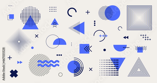 Memphis geometric elements. Abstract modern doodle geometry shapes, hipster circle triangle square colorful figures. Vector set