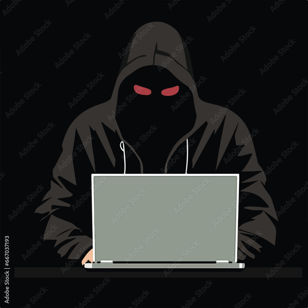 Anonymous hacker with laptop cyber security concept Anonymous hacker with laptop cyber security concept