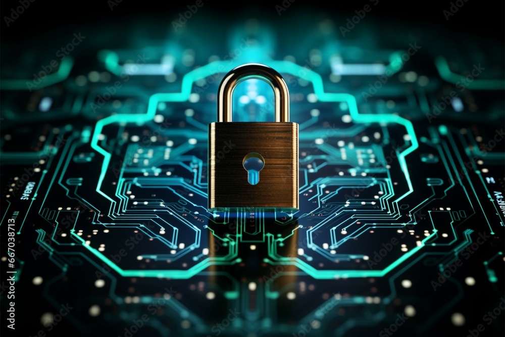 Digital lock icon, emblematic of network security powered by coding Digital lock icon, emblematic of network security powered by coding