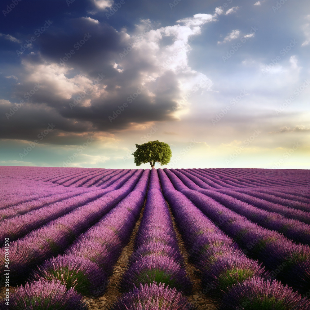 Fototapeta premium Beautiful fields of Lavender. France, modern agriculture. Beautiful sky. Background.