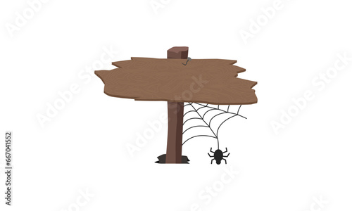 Wooden blank signboard with spider illustration vector design
