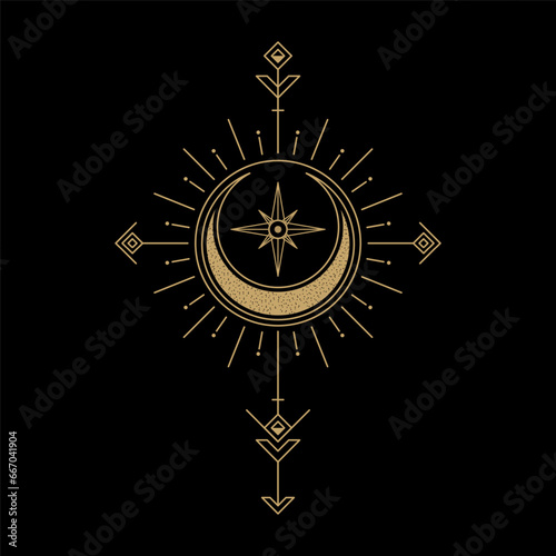 mysterious golden magical circle moon vector design
