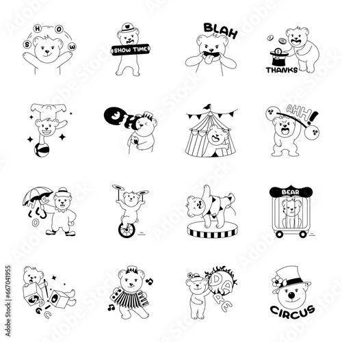Collection of Cute Circus Show Doodle Stickers 
