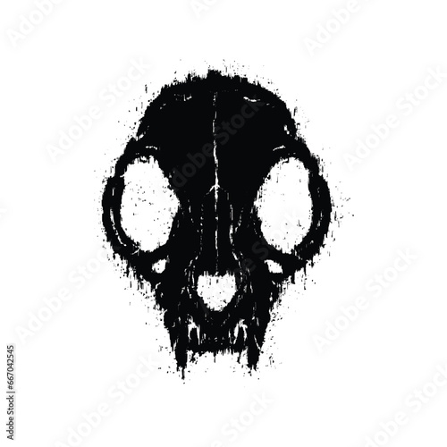 Grunge cat skull with splash effects vector illustration. Design element for shirt design, logo, sign, poster, banner, card