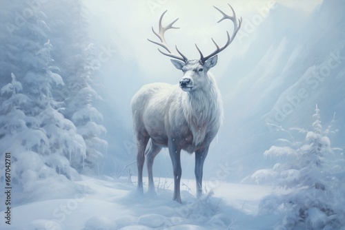 Snowbound reindeer. Generative AI © Pascal