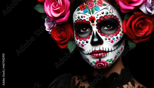 Photo of a woman dressed as Calavera Catrina, a popular figure in the Day of the Dead celebrations