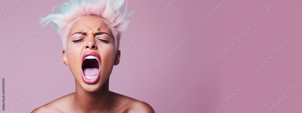 Angry woman screaming. Human emotions, facial expression concept