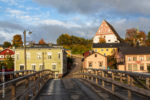 Porvoo, Finland - 29 September 2022: Beautiful panoramic view of Porvoo Cathedral and old town of Porvoo