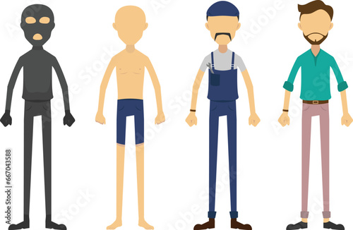 Faceless male characters in cartoon style