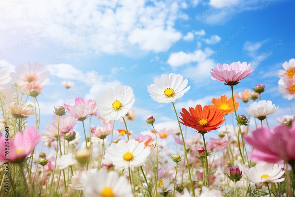 Spring Blooms under Blue Sky