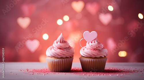 cupcake with pink frosting and sprinkles, tasty pastries , pink pastries with heart board