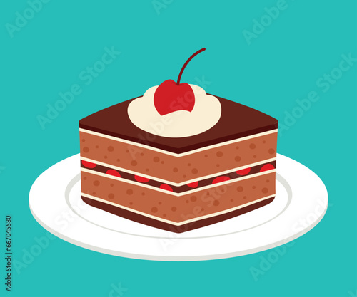 Chocolate Cake Piece Cute Cartoon Sweet Dessert Bakery Pastry Vector Illustration