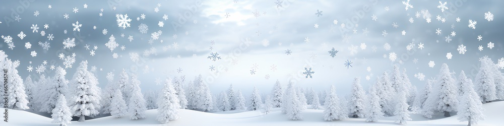 雪の結晶が降る風景（3D）横長
